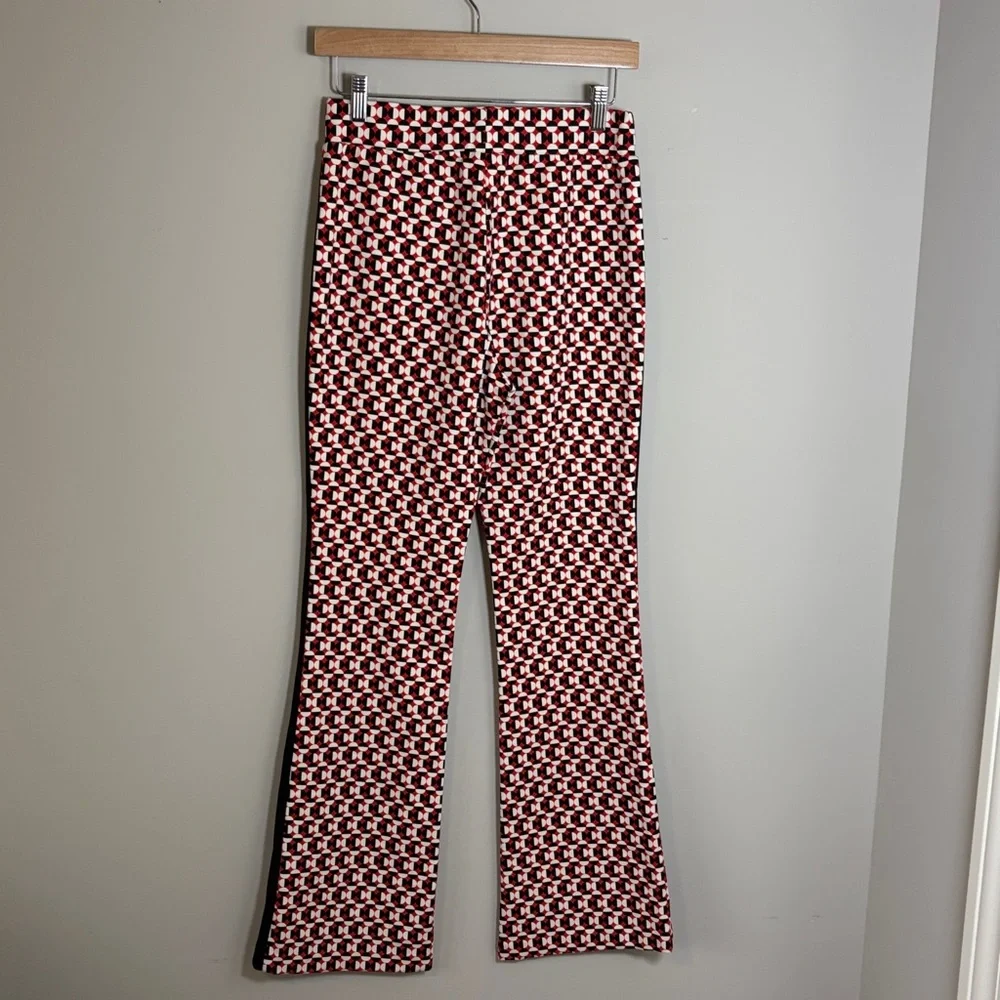 Anthropologie Maeve The Margot Kick Flare Pants Red Geometric Pull On Sz XS - Picture 8 of 15
